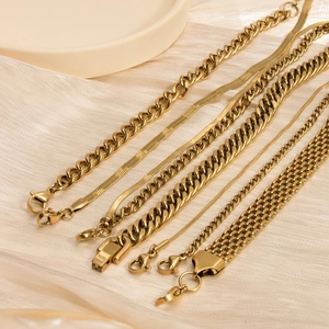 18K gold plated stainless steel bracelet set with Cuban and flat snake chain styles