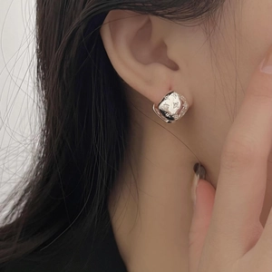 Elegant 925 sterling silver square hoop earrings with luxury monogram engraved pattern