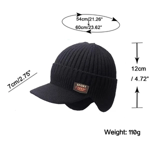Winter thermal knit beanie hat with ear flaps and Sport 1993 label, black color