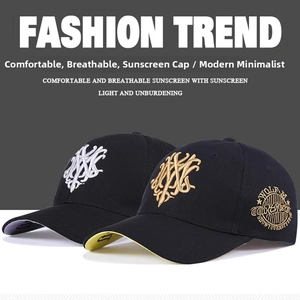 Detailed close-up of high-quality gold and silver floral embroidery on black baseball caps