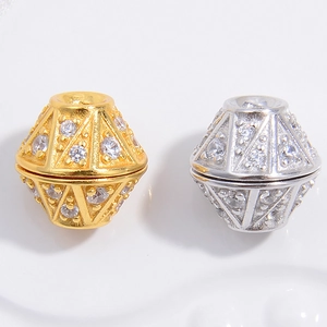 S925 sterling silver geometric beads with gold and silver plating and clear cubic zirconia