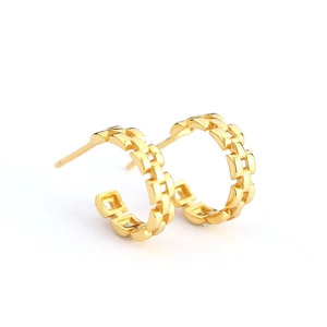 French style S925 silver hoop earrings with a gold chain link strap design