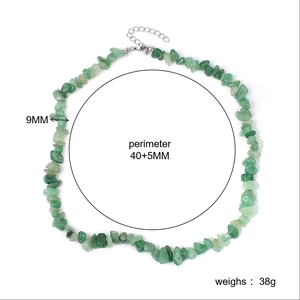 Detail showing natural green crystal gravel necklace with 40+5cm length and lobster clasp