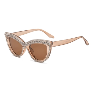 Cat Eye Sunglasses For Women Rhinestone Inlaid PC Full Frame Retro Fashion UV400 Protection Vintage Trendy