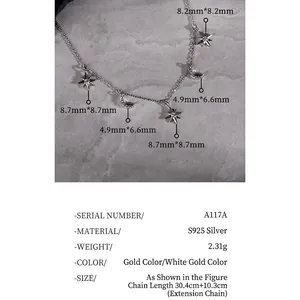Elegant 925 sterling silver star and moon pendant necklace with zircon stones inlay