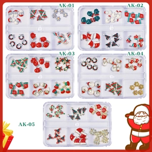 Christmas nail art charms set with Santa, trees and snowflakes in 5 sorted storage boxes