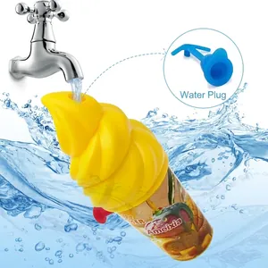 Mini ice cream shaped water gun with yellow spiral cap and colorful summer print pattern