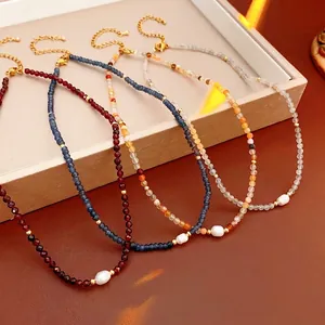 Freshwater Pearl Necklace With Natural Stone Beads Titanium Steel Clavicle Chain Vintage Style For Women Elegant