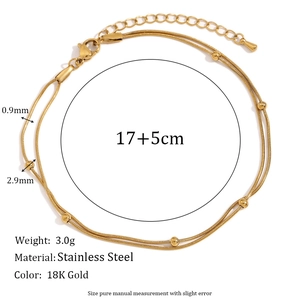 Double-layered 18K gold plated stainless steel snake chain bracelet with round beads
