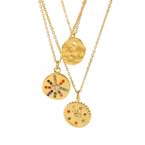 Three-layer 18k gold plated sun pendant necklace with colorful zircon star engraving