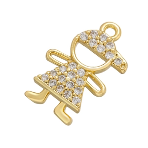 Detailed view of a gold girl pendant with micro-pave cubic zirconia for DIY jewelry