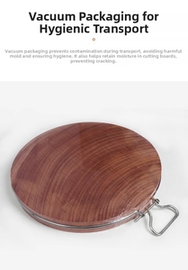 Macro shot of ebony wood cutting board with vacuum film and metal reinforced rim