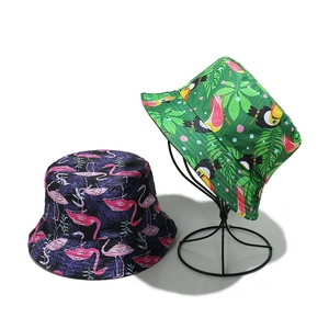 Polyester Bucket Hat Tropical Print Flamingo Toucan Fruit Food Summer Sun Shade Travel Fisherman Cap For Women