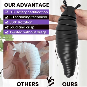 3D printed articulated slug fidget toy in black and white with 360-degree rotation