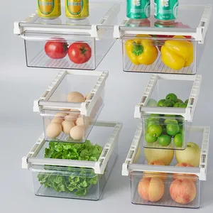 Hanging clear refrigerator storage drawer for fresh produce and eggs with adjustable hooks