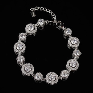 Close-up of S925 sterling silver bracelet with sparkling round cubic zirconia stones