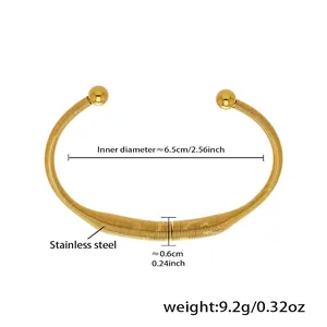 Detailed size chart for the gold stainless steel spiral cuff bracelet with ball ends
