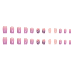 Grape purple gradient press-on nails set with butterfly art and glitter square shape nails