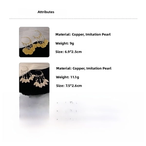 Detailed view of pearl tassel earrings with dimensions and weight of 9g and 11.1g