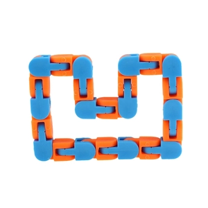 Orange and blue 24-link wacky tracks fidget toy made of durable plastic for stress relief