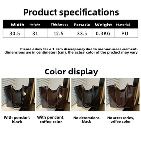 Detailed size chart for the large oil wax leather tote bag with dimensions in centimeters