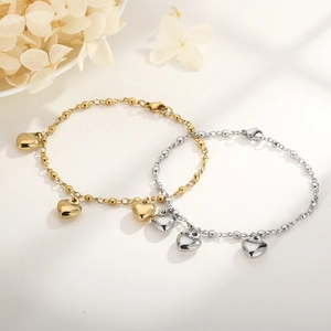 Polished gold and silver heart pendant bracelets with beads and hydrangea decorations