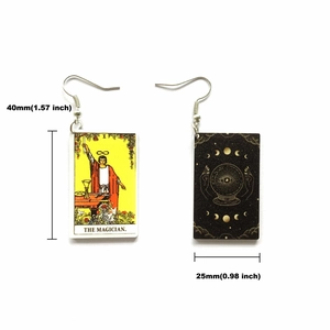 Double-sided tarot earrings featuring The Magician and mystical eye, size 40mm x 25mm