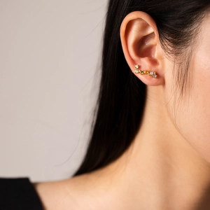 Elegant 925 sterling silver ear climbers with colorful zircons on gold-plated metal