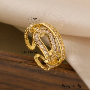 Detail showing dimensions and weight of gold 18k plated geometric zircon open ring