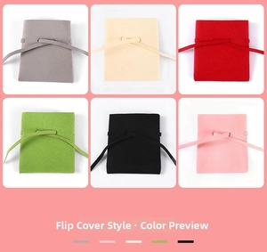 Microfiber jewelry pouch set in six colors with flip cover and drawstring ties