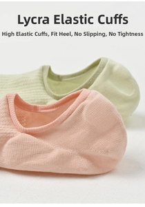 Detail of thin cotton low cut socks with Lycra elastic band and non-slip heel grip