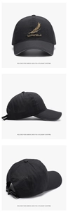 Dettagli del cappello sportivo nero traspirante con ricamo KAIRUI dorato e forato