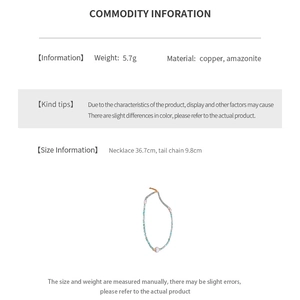 Spécifications détaillées du collier en amazonite et perles avec les dimensions précises
