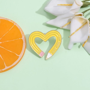 Creative Alloy Heart Shaped Pencil Enamel Pin Brooch Make More Art Slogan Yellow Lapel Pin For Women Backpack Decor