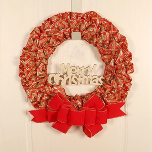 Merry Christmas Wreath Artificial Fabric Linen Bow Ornament Wooden Sign Snowflake Deer Hanging Front Door Holiday Decor