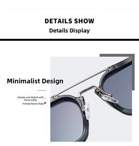 Detailed close-up of retro square sunglasses featuring premium metal hinges and nose pads