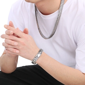 Polished stainless steel dragon bone chain necklace and bracelet jewelry set for men