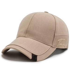Men's khaki cotton baseball cap with side embroidery for outdoor casual sun protection