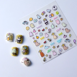 3D embossed nail stickers featuring cute pastoral animals like dogs, rabbits and pandas