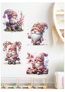 Dettaglio di quattro adesivi murali gnomi rosa con ciliegio in una camera per bambini