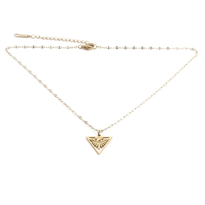 Golden stainless steel evil eye pendant necklace with triangular cutout design