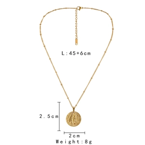 Detailed size chart for golden zodiac coin necklace with 45+6cm chain length and 8g weight