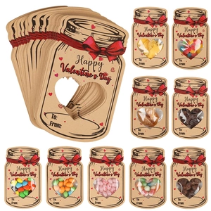 Valentine's Day Mason Jar Greeting Cards Kraft Paper Heart Window Transparent Candy Bags DIY Party Favor Gifts Classroom Exchange