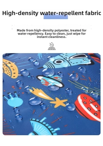Waterproof rocket print fabric detail showing high-density polyester and stain resistance