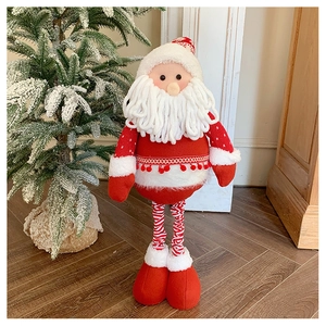 Detailed plush Santa standing figurine with knitted stripes and cozy holiday festive home decor