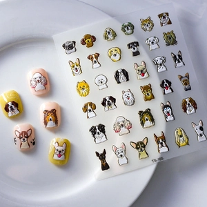 Autocollants 3D pour ongles avec motifs chiots en relief, Corgi et Bouledogue français