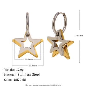 Two-tone stainless steel double star hoop earrings in 18K gold and silver finish