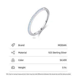 Minimalist S925 sterling silver ring with light blue crystals and 1mm slim band