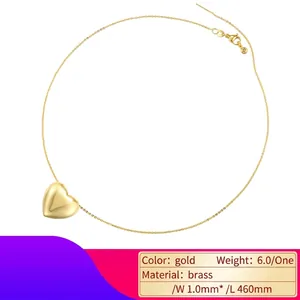 French vintage gold brass heart pendant necklace with minimalist O-chain for women