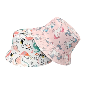 Cappello Alla Pescatora Stampa Unicorno Dinosauro Poliestere Reversibile Protezione Solare Estate Moda Per Bambini E Adulti
